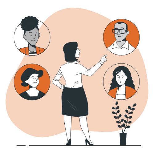 a person pointing at a profile vector animation