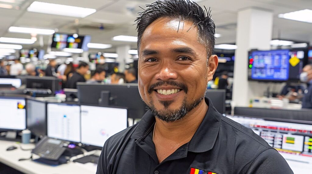A smiling male Filipino outsourced call center agent