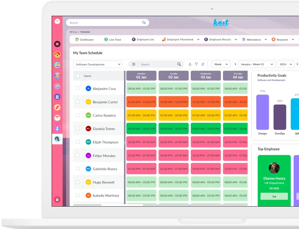 Knit team schedule dashboard