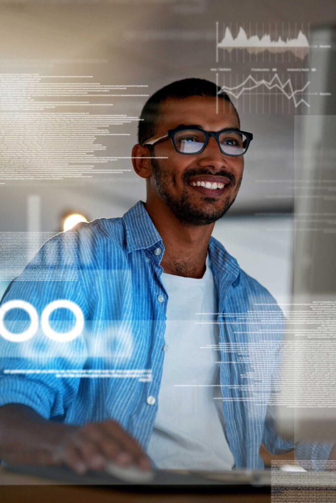Happy developer wearing blue polo — Top BPO Solutions | Outsourcing Services In The Philippines