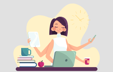 vector of a person multi-tasking